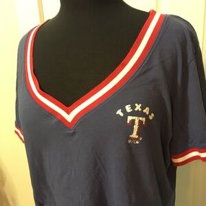 Texas Rangers v-neck ringer tee sz XL distressed